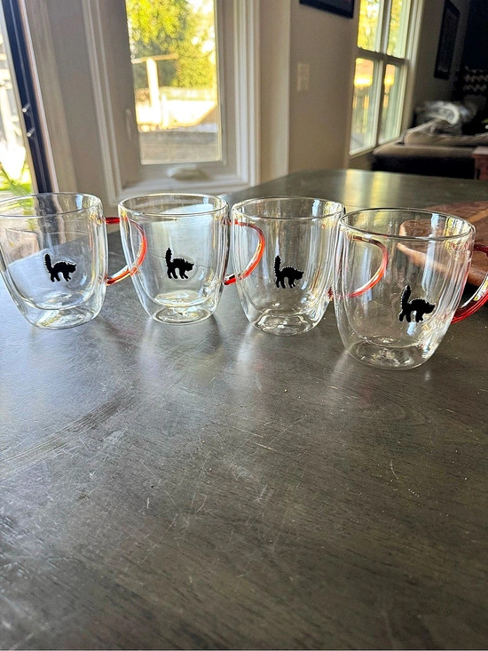 Anthropologie Other - Anthropologie The Halloween Icon Glass Mug Set of 4 Clear & Red